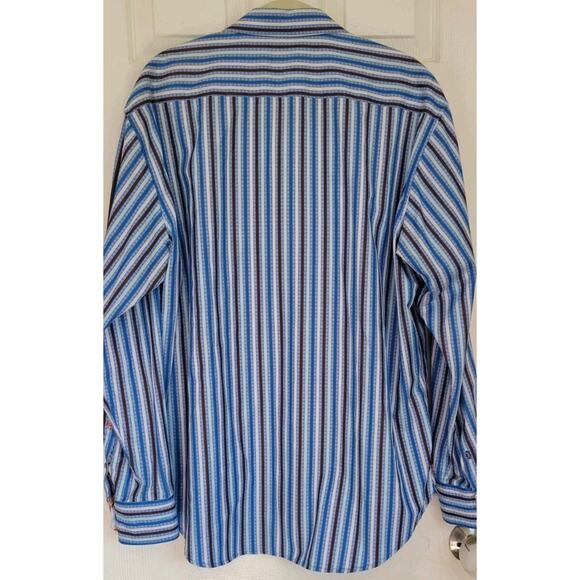 Robert Graham Flip Cuff Hotel Chatham Blue Stripe Button Up Size 2XL - Picture 5 of 7